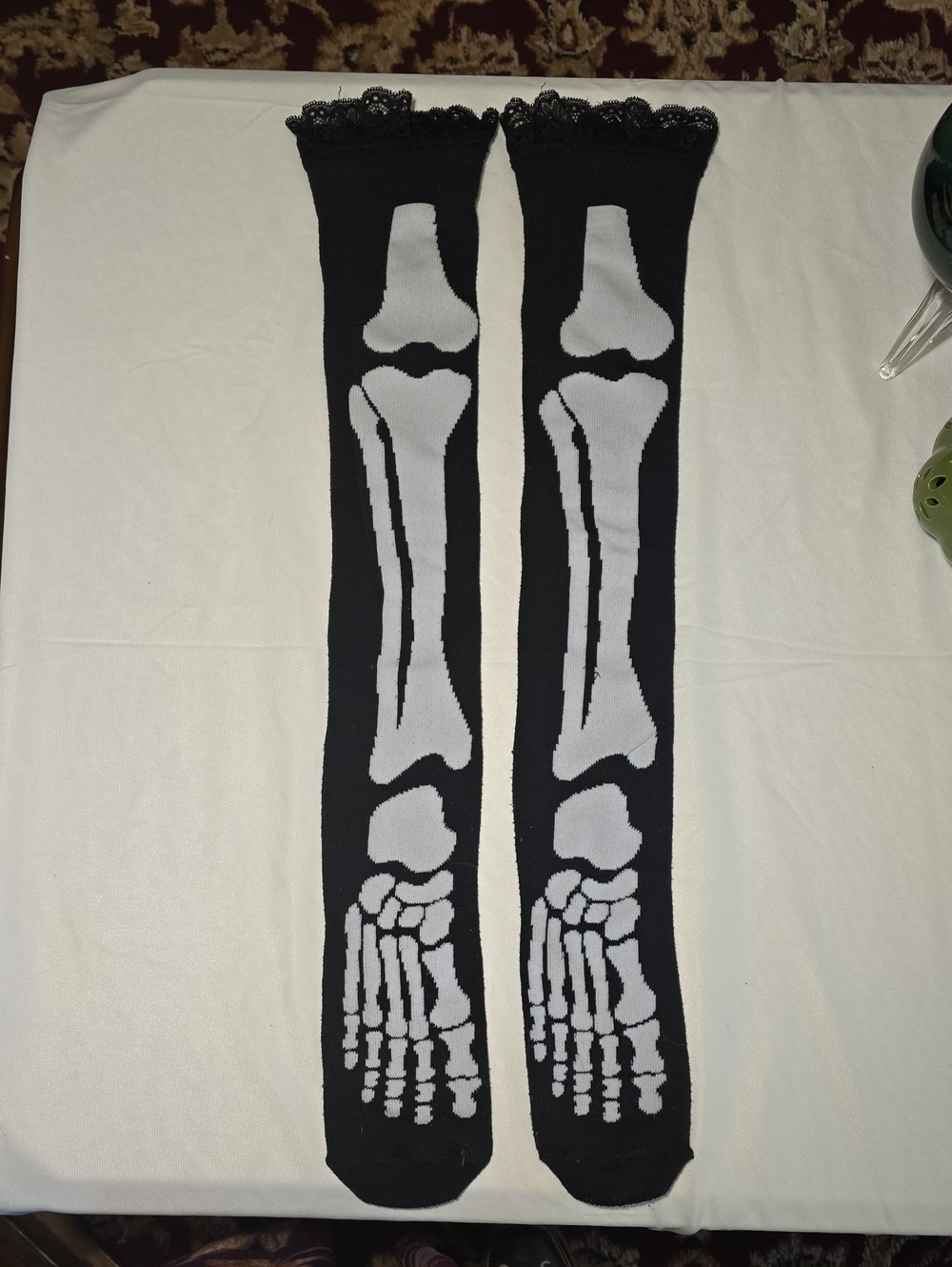 Black Skeleton Knee-High Socks - Unbranded
